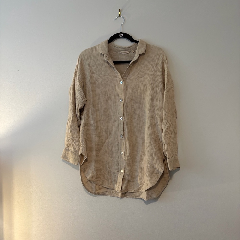 Soft Surroundings Tan Button-Up Shirt